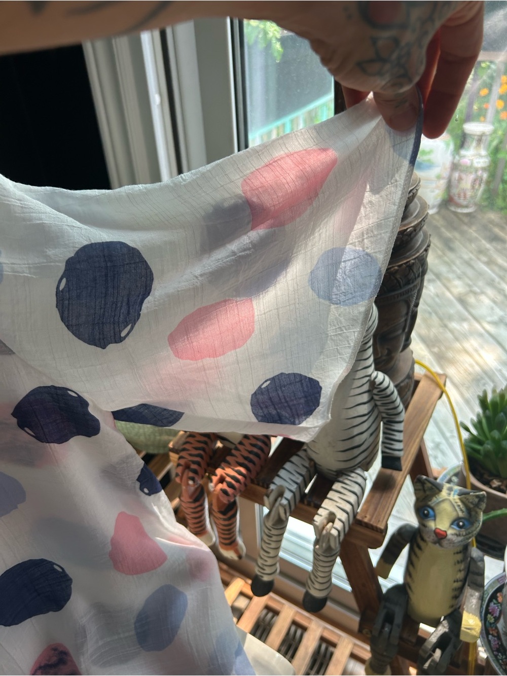 Red Coral Womens Small White Pink Blue Polka Dot Layered Blouse Boho Artsy Top - Picture 8 of 16